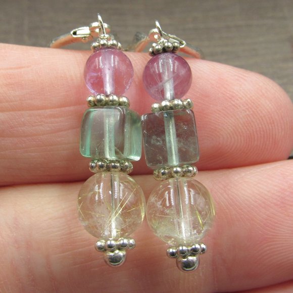 Jewelry - Sterling Quartz Jadeite Amethyst Stone Earrings
